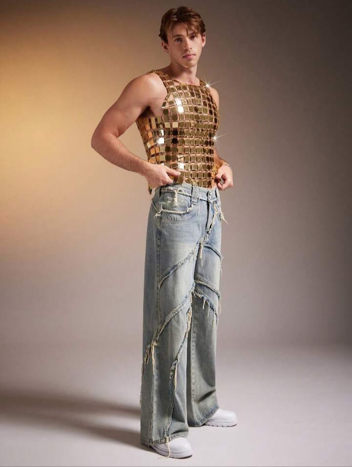 Men's Hollow-Out Black Chain Tank Top